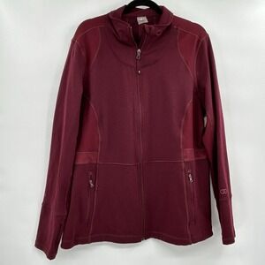 Calia Womens Full Zip Athletic Exercise Jacket Size 2X Maroon Pockets Mesh Panel